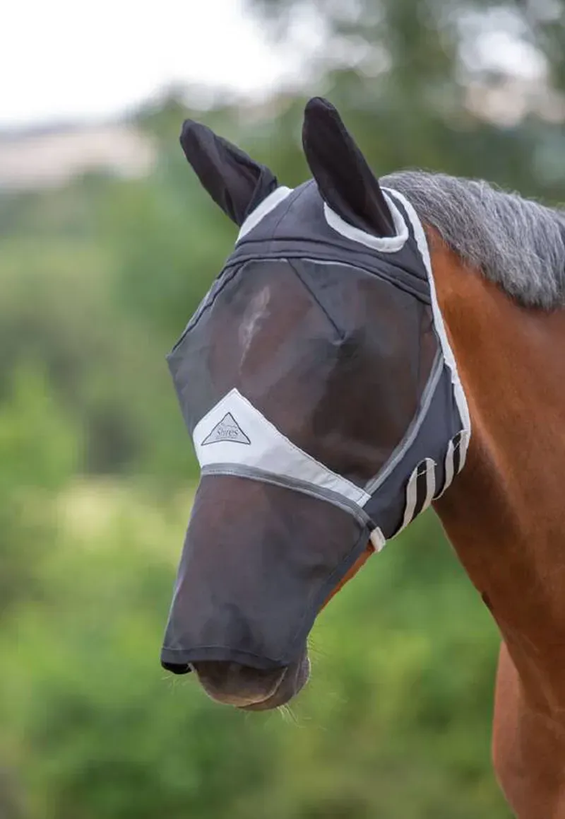 Shires Fine Mesh Fly Mask with Ears & Nose Black Pony