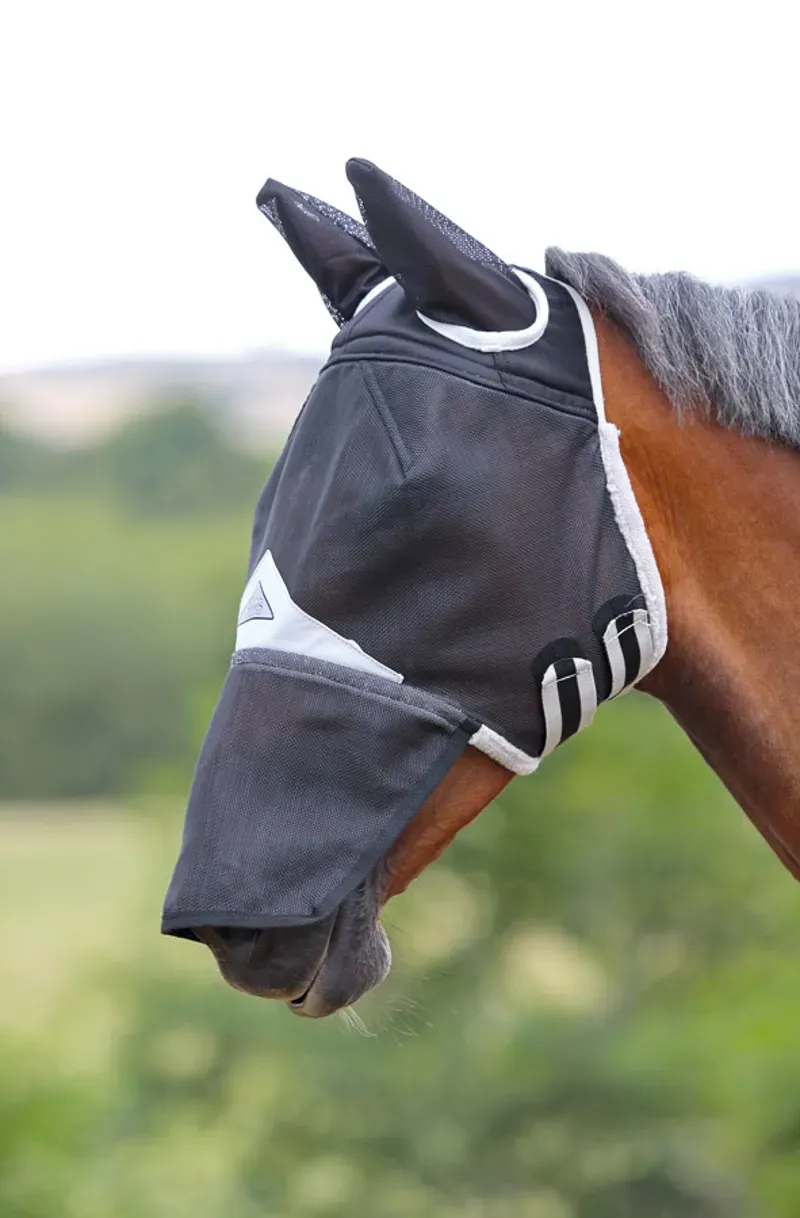 Shires Field Durable Fly Mask with Ears & Nose Black Pony