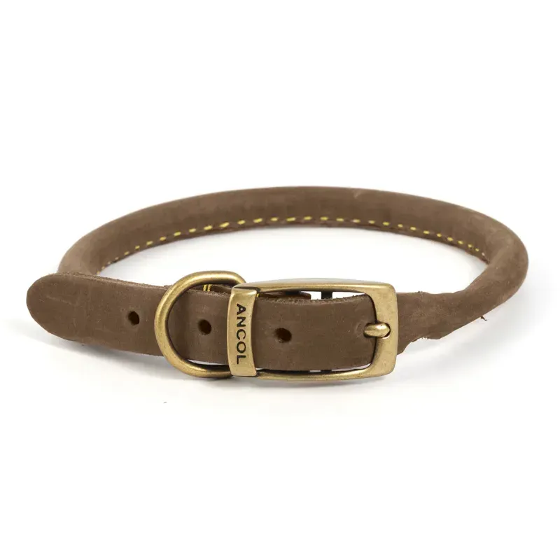 Ancol Timberwolf Leather Round Dog Collar