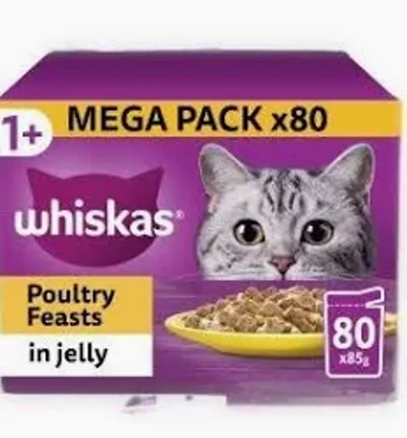 Whiskas 1+ Poultry Feasts Jelly Adult Wet Cat Food Pouch 80x85g